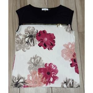 CALVIN KLEIN Career Sz Medium Floral Scoop Sleeveless Gold Zipper Accent Floral